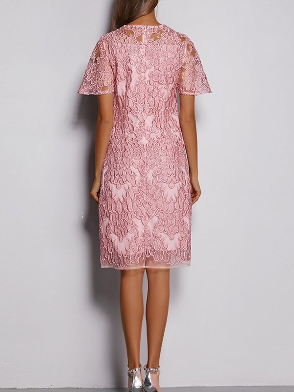 Elegant Embroidered Lace All Match Commuter Mini Dress - Image 3
