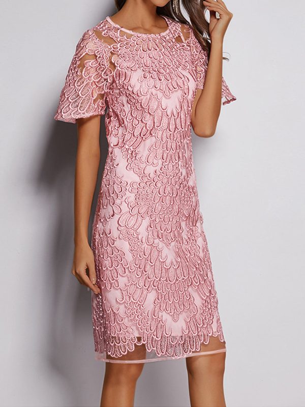 Elegant Embroidered Lace All Match Commuter Mini Dress - Image 4