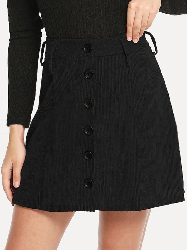 Button Front A-Line Belted Corduroy Mini Dress - Image 4