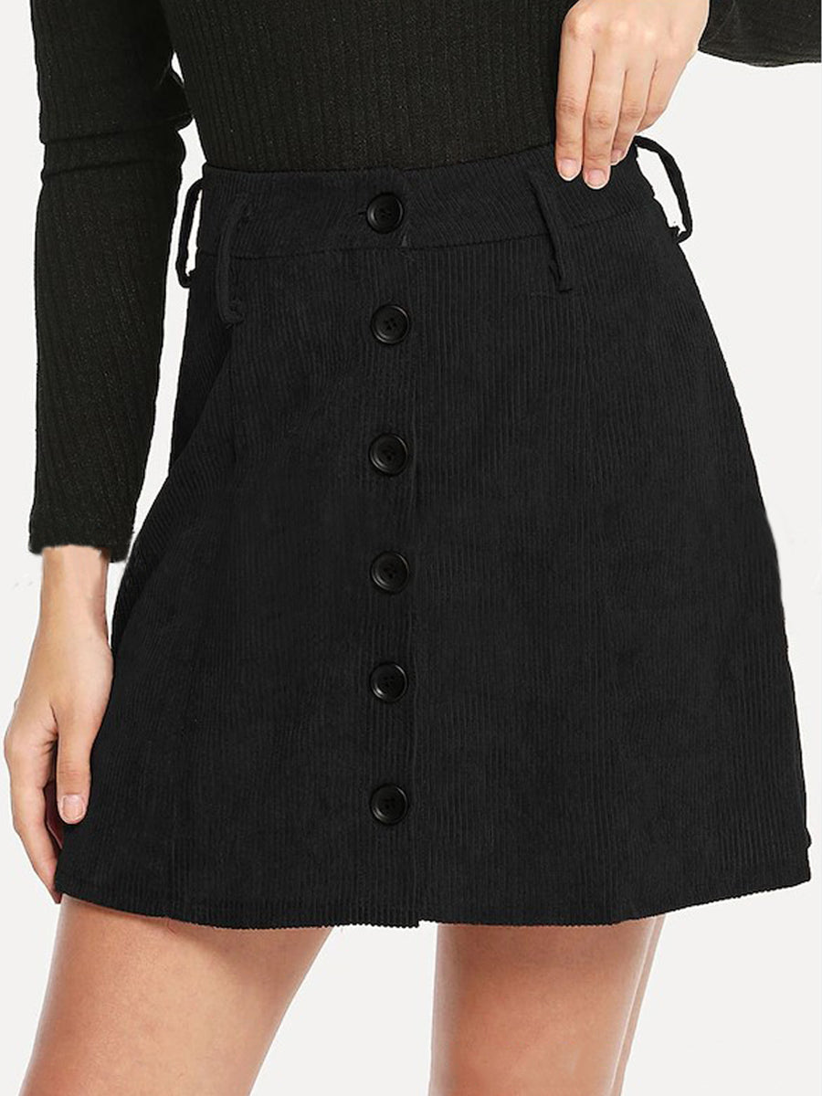 Corduroy Mini Dress with Button Front A-Line and Belt - Image 2
