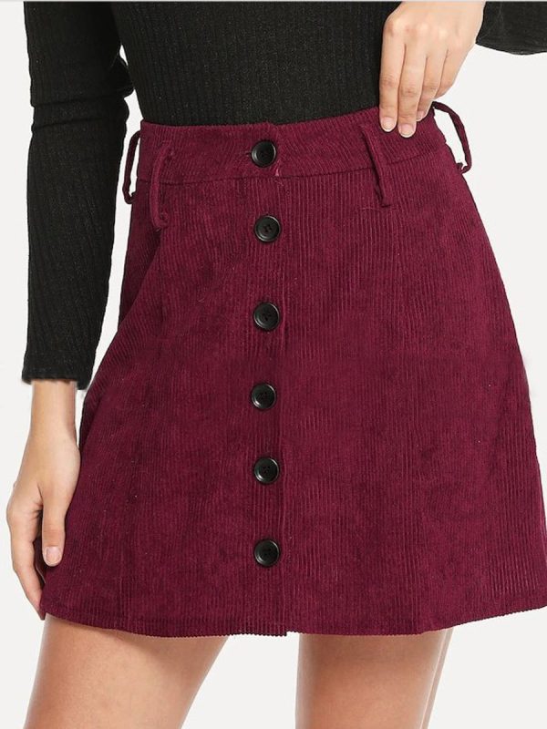 Button Front A-Line Belted Corduroy Mini Dress - Image 3