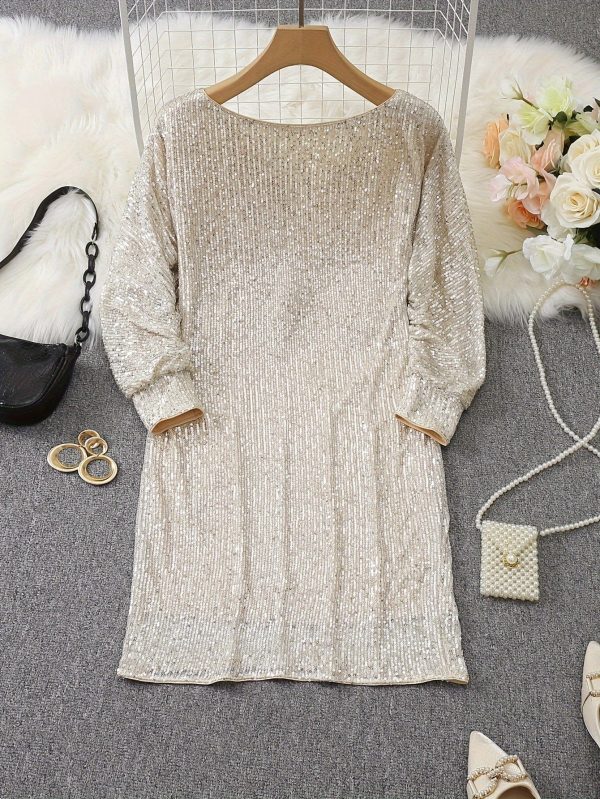 Sparkling V Neck Sequin Long Sleeve Party Mini Dress - Image 10