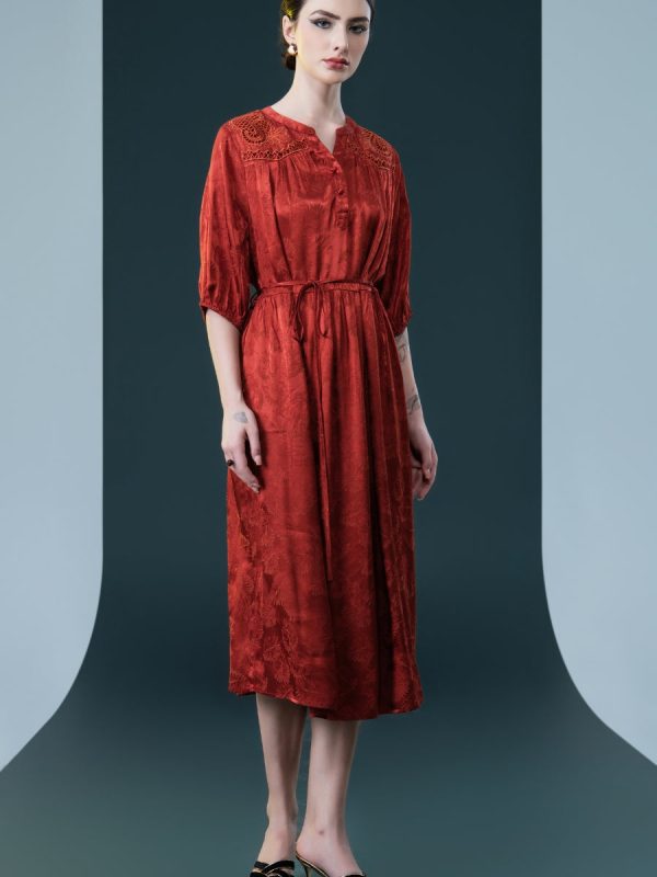 Ruby Red Embroidered Maxi Dress with Cinched Waist - Image 11