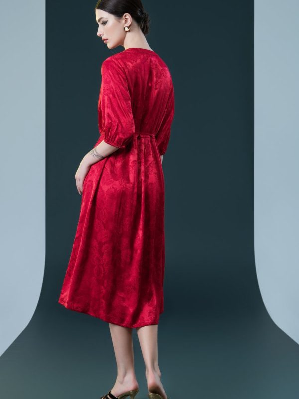 Ruby Red Embroidered Maxi Dress with Cinched Waist - Image 7