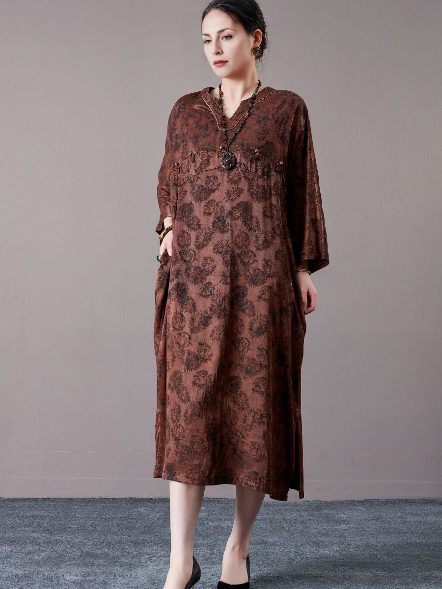 Vintage-Inspired Brown Floral Maxi Dress - Image 2