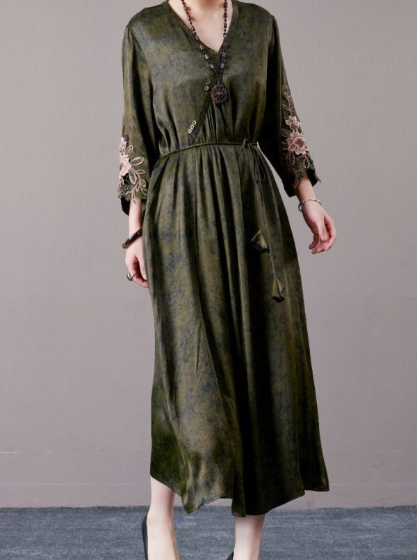 Embroidered Sleeves Rust Brown Maxi Dress - Image 12