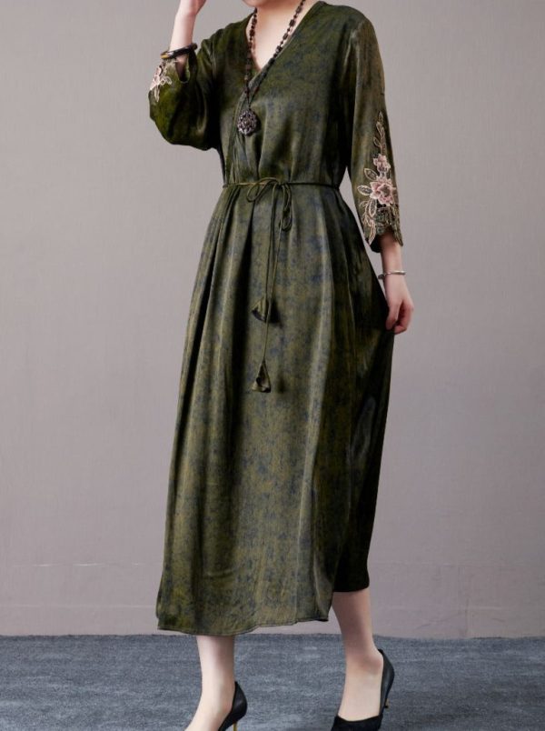 Embroidered Sleeves Rust Brown Maxi Dress - Image 13