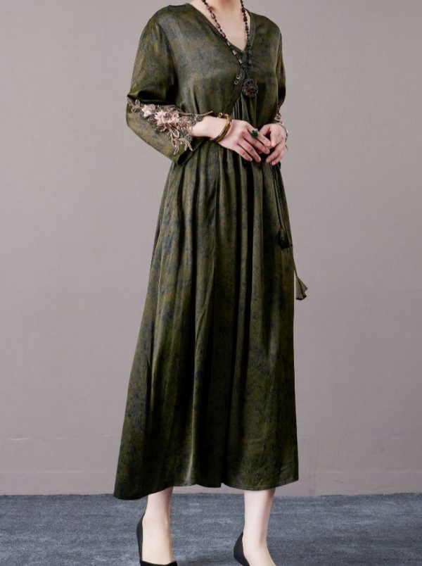 Embroidered Sleeves Rust Brown Maxi Dress - Image 15