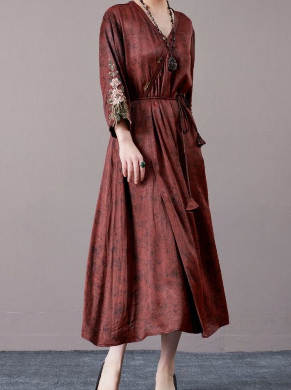 Embroidered Sleeves Rust Brown Maxi Dress - Image 7