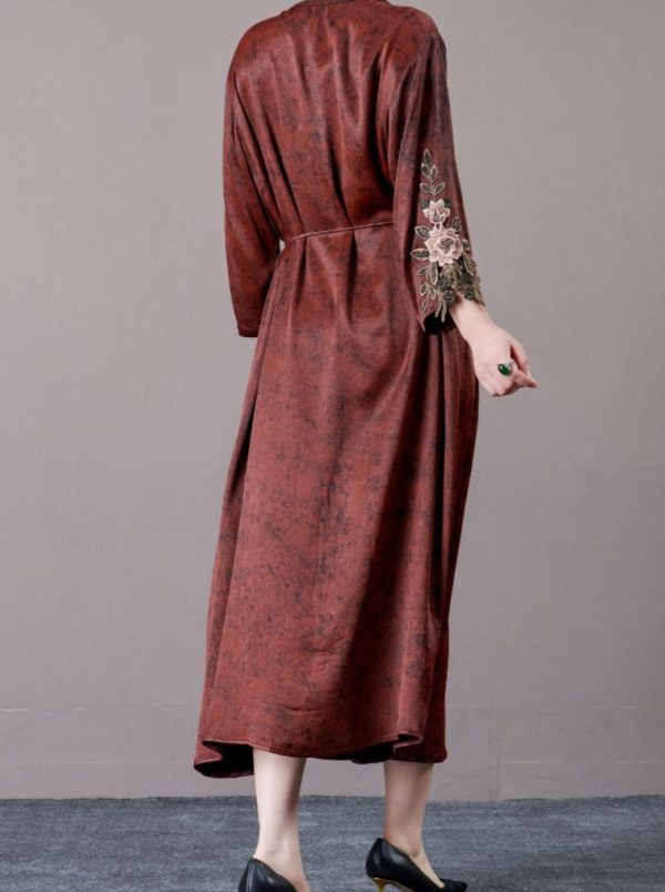 Embroidered Sleeves Rust Brown Maxi Dress - Image 9