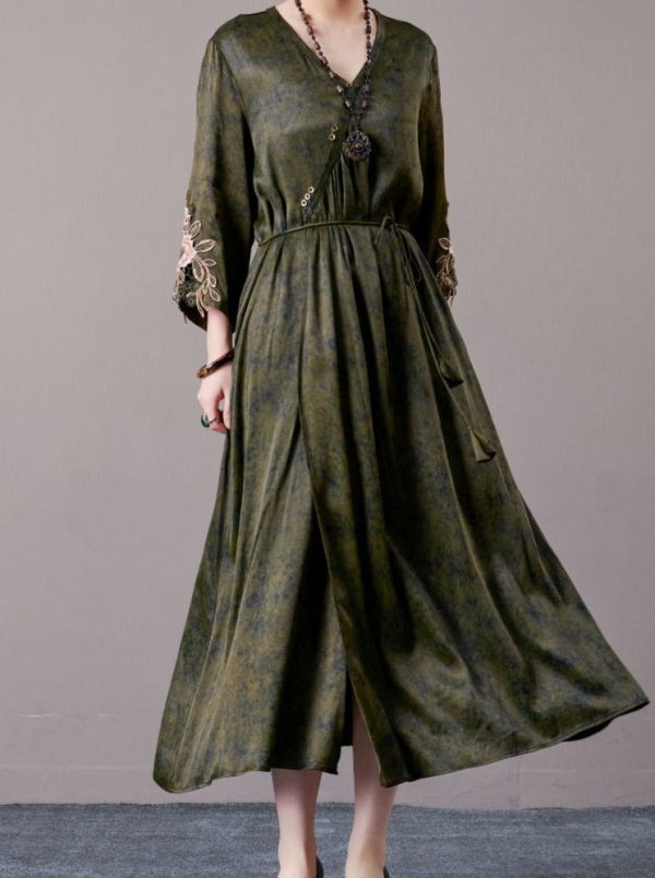 Embroidered Sleeves Rust Brown Maxi Dress - Image 10