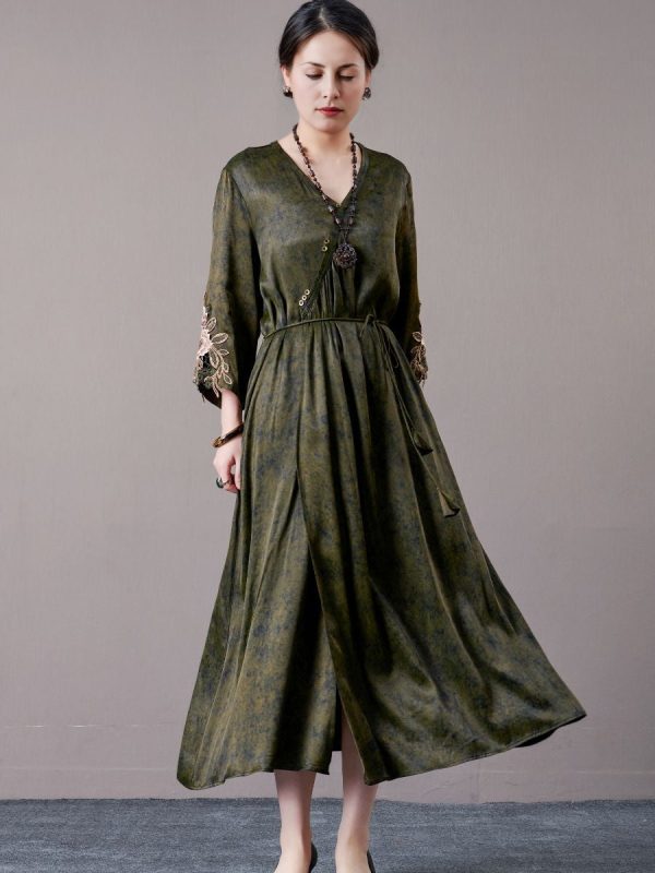 Embroidered Sleeves Rust Brown Maxi Dress - Image 2