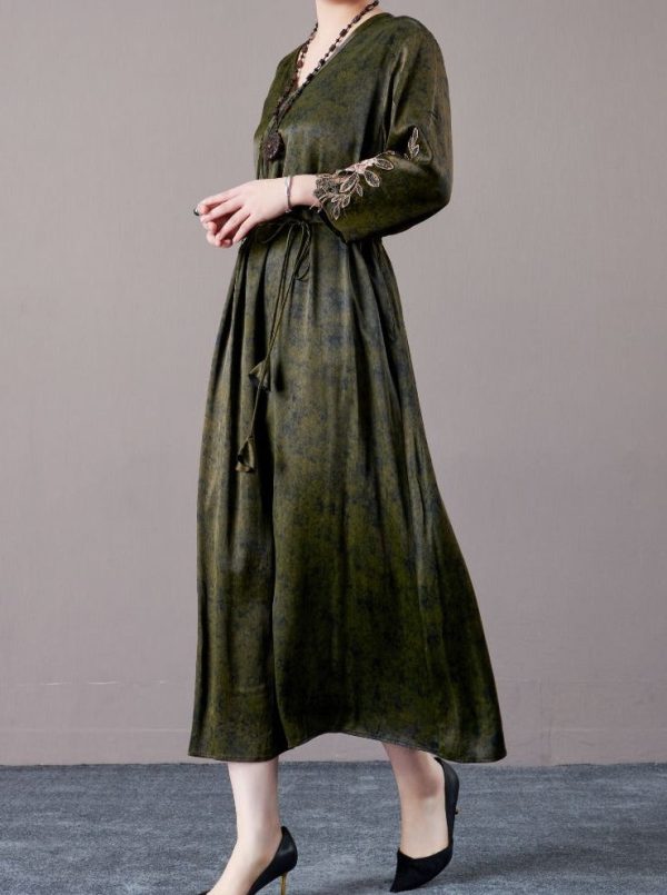Embroidered Sleeves Rust Brown Maxi Dress - Image 11