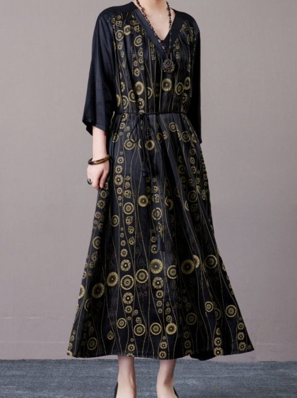 Black and Gold Geometric Print Maxi Dress - Image 2