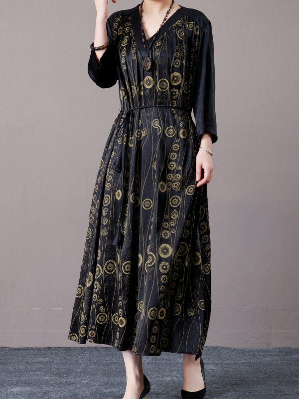 Black and Gold Geometric Print Maxi Dress - Image 3