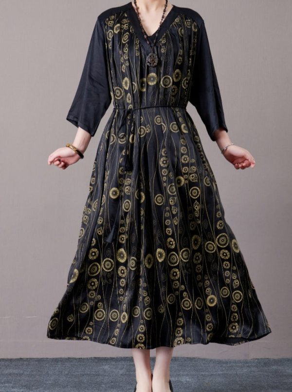 Black and Gold Geometric Print Maxi Dress - Image 4