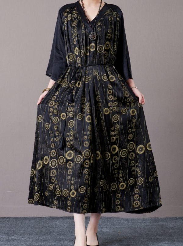 Black and Gold Geometric Print Maxi Dress - Image 5