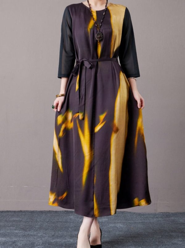 Abstract Print Long Sleeve Maxi Dress - Image 2
