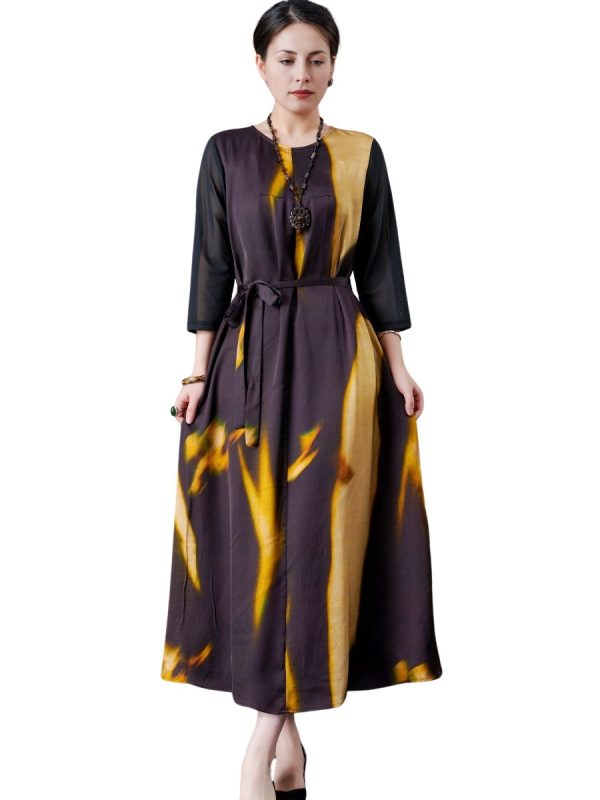 Abstract Print Long Sleeve Maxi Dress - Image 7