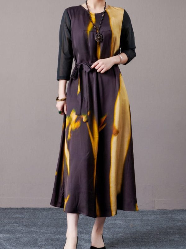 Abstract Print Long Sleeve Maxi Dress - Image 3
