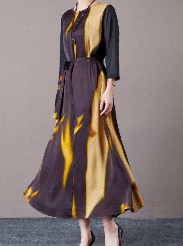 Abstract Print Long Sleeve Maxi Dress - Image 4