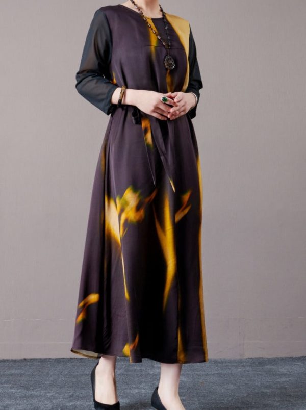 Abstract Print Long Sleeve Maxi Dress - Image 5