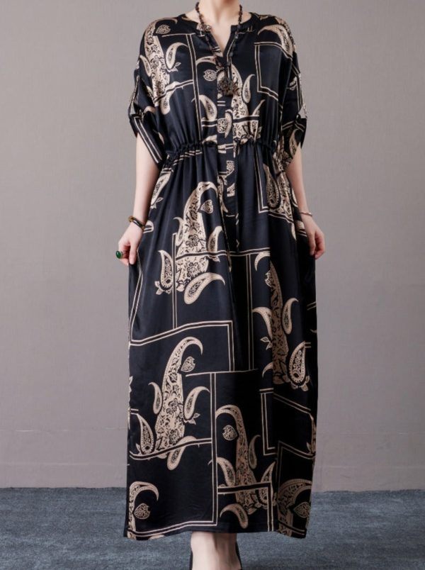 Black and Beige Paisley Print Maxi Dress - Image 3