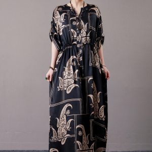 Black and Beige Paisley Print Maxi Dress