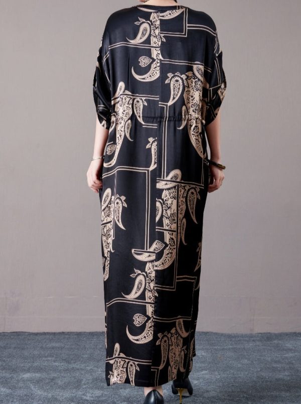 Black and Beige Paisley Print Maxi Dress - Image 5