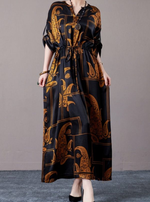 Black and Beige Paisley Print Maxi Dress - Image 6