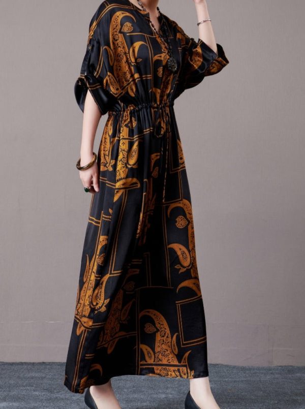 Black and Beige Paisley Print Maxi Dress - Image 7