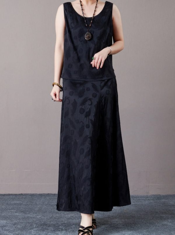 Sleeveless Black Jacquard Maxi Dress - Image 2