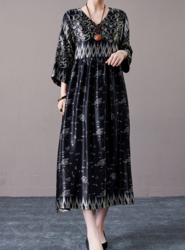 Bohemian Black and Silver Patterned Maxi Dress - Image 3