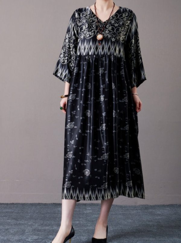 Bohemian Black and Silver Patterned Maxi Dress - Image 4