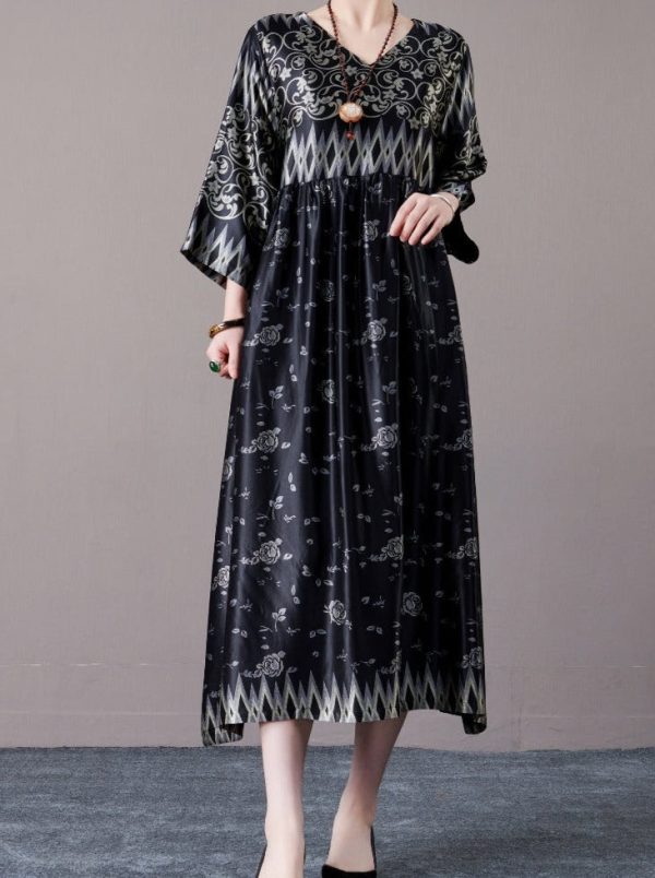 Bohemian Black and Silver Patterned Maxi Dress - Image 5
