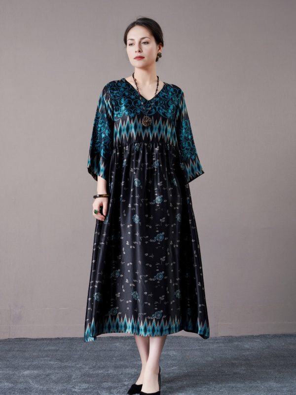 Bohemian Black and Silver Patterned Maxi Dress - Image 2