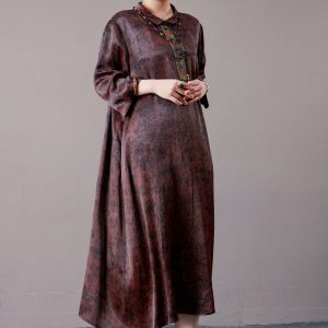 Vintage Brown A-Line Dress with Floral Embellishment
