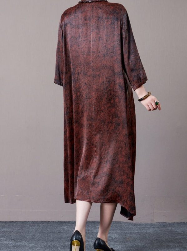 Vintage Brown A-Line Dress with Floral Embellishment - Image 5