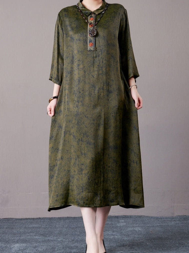 Vintage Brown A-Line Dress with Floral Embellishment - Image 6