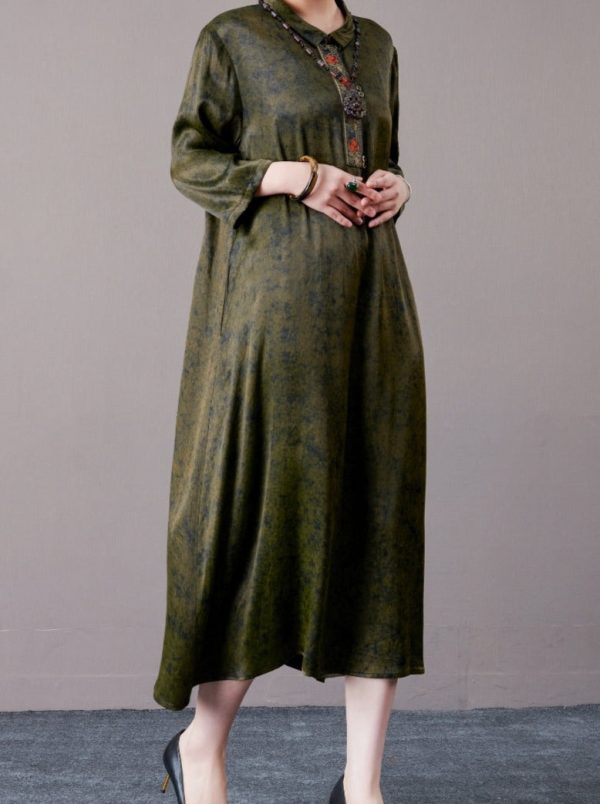 Vintage Brown A-Line Dress with Floral Embellishment - Image 7