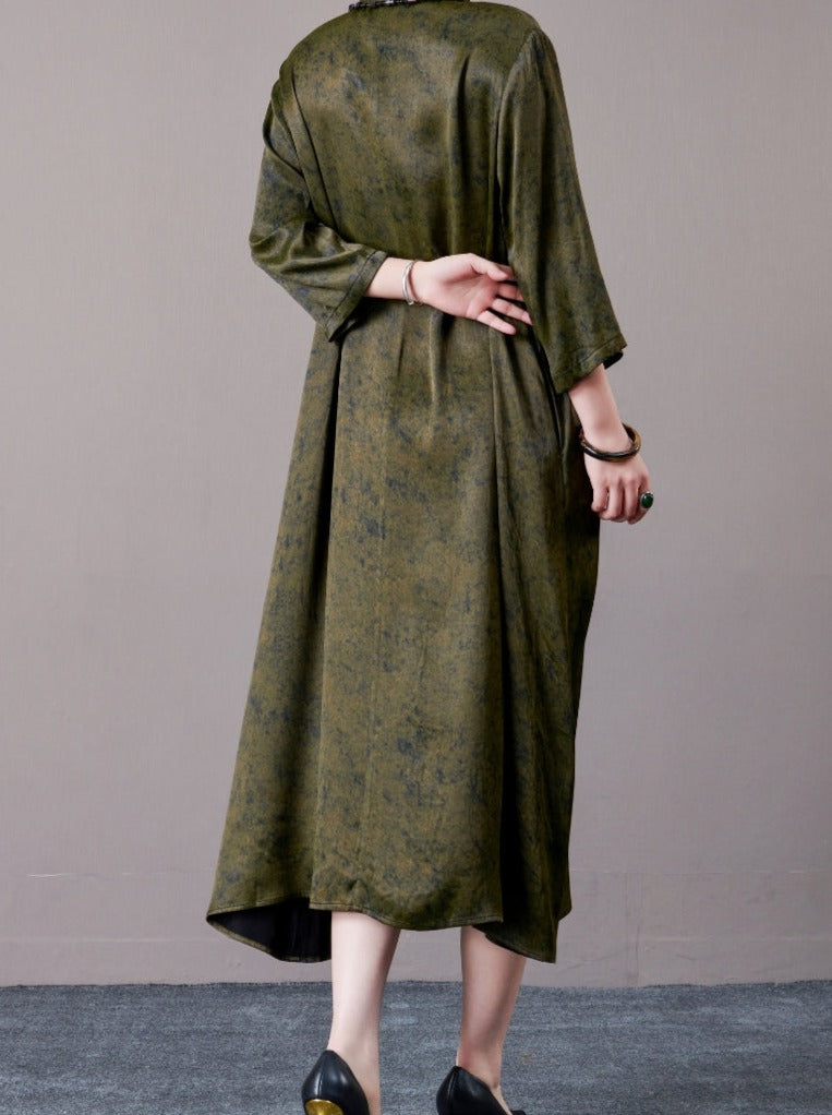 Vintage Brown A-Line Dress with Floral Embellishment - Image 8