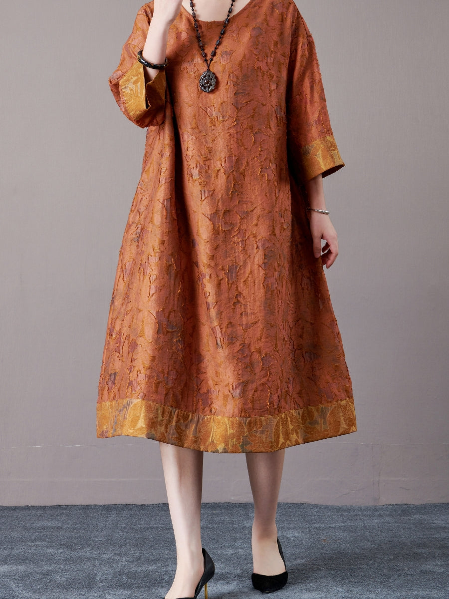 Elegant Burnt Orange A-Line Dress with Textured Detail - Image 4