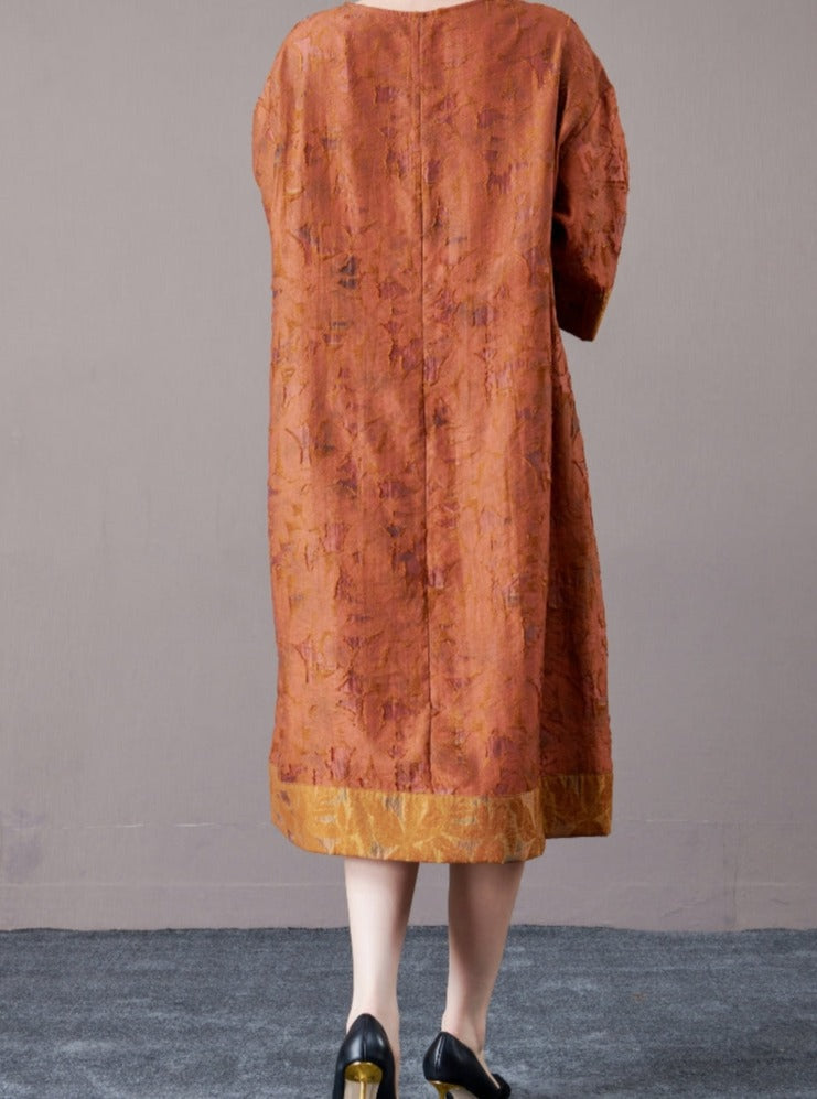 Elegant Burnt Orange A-Line Dress with Textured Detail - Image 5