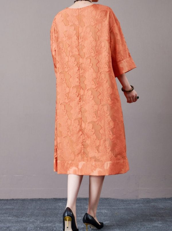 Elegant Burnt Orange A-Line Dress with Textured Detail - Image 9