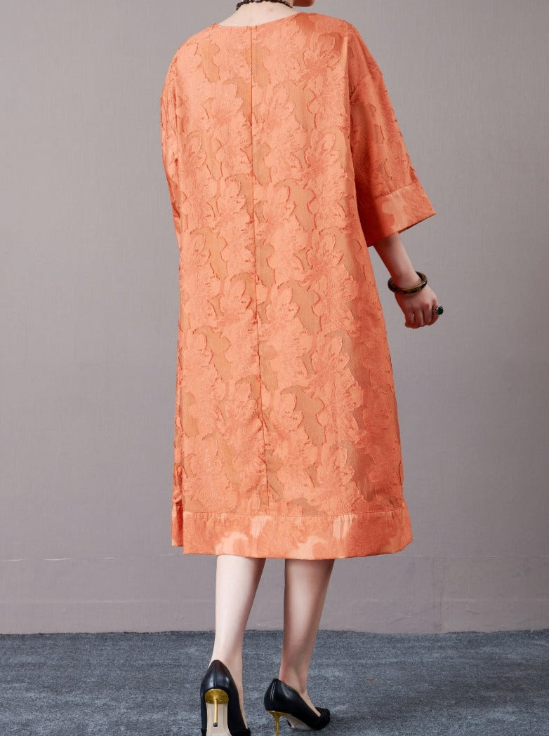 Elegant Burnt Orange A-Line Dress with Textured Detail - Image 9