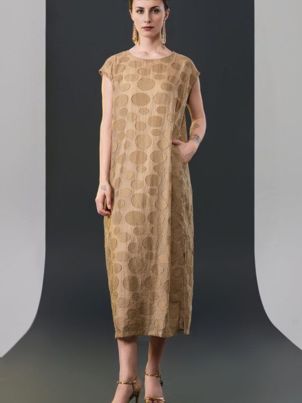 Chic Brown Sleeveless Maxi Dress with Polka Dot Texture - Image 3