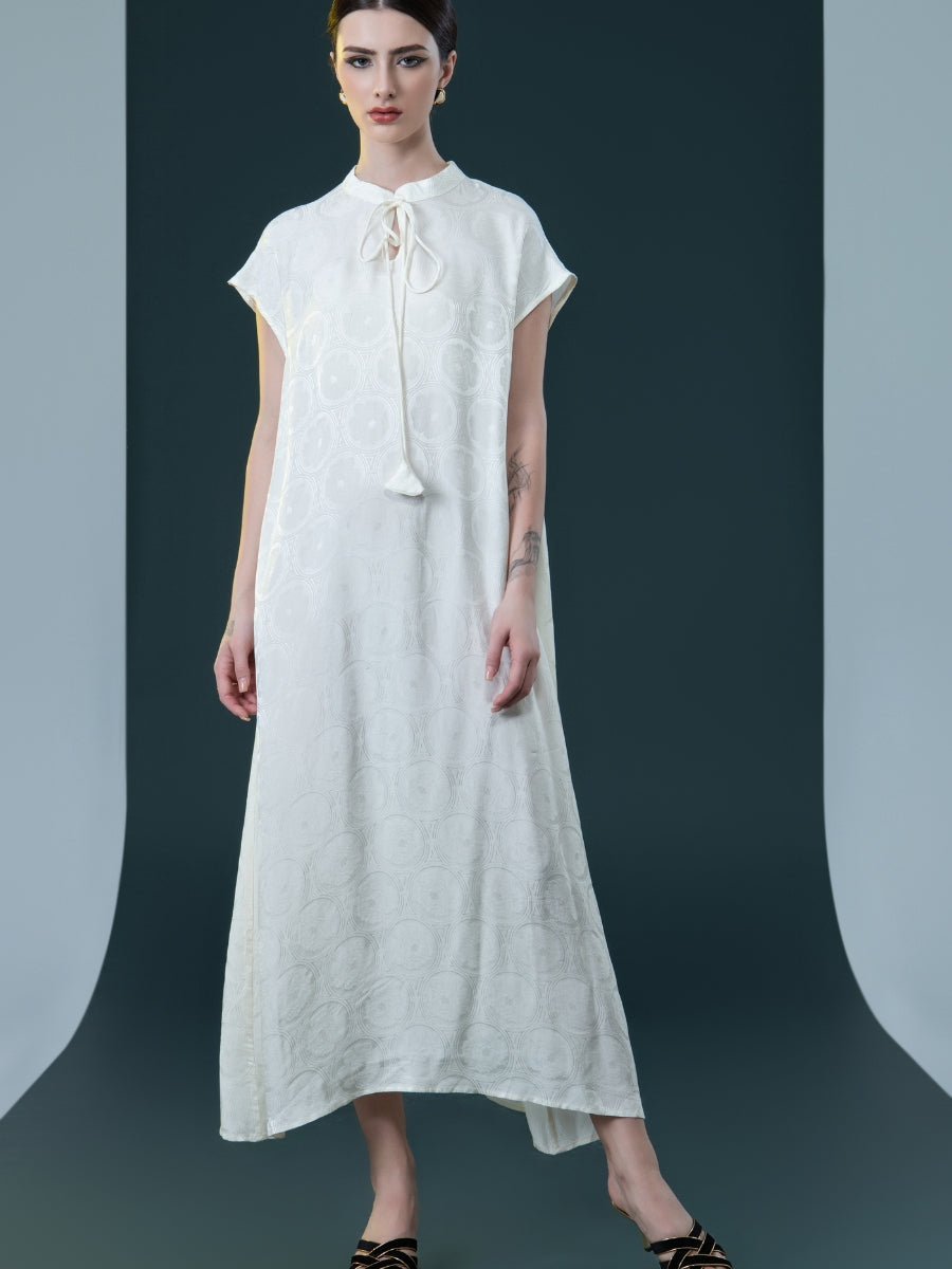 Elegant Black Cap-Sleeve Maxi Dress with Tie Neck - Image 10
