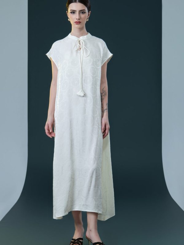 Elegant Black Cap-Sleeve Maxi Dress with Tie Neck - Image 12