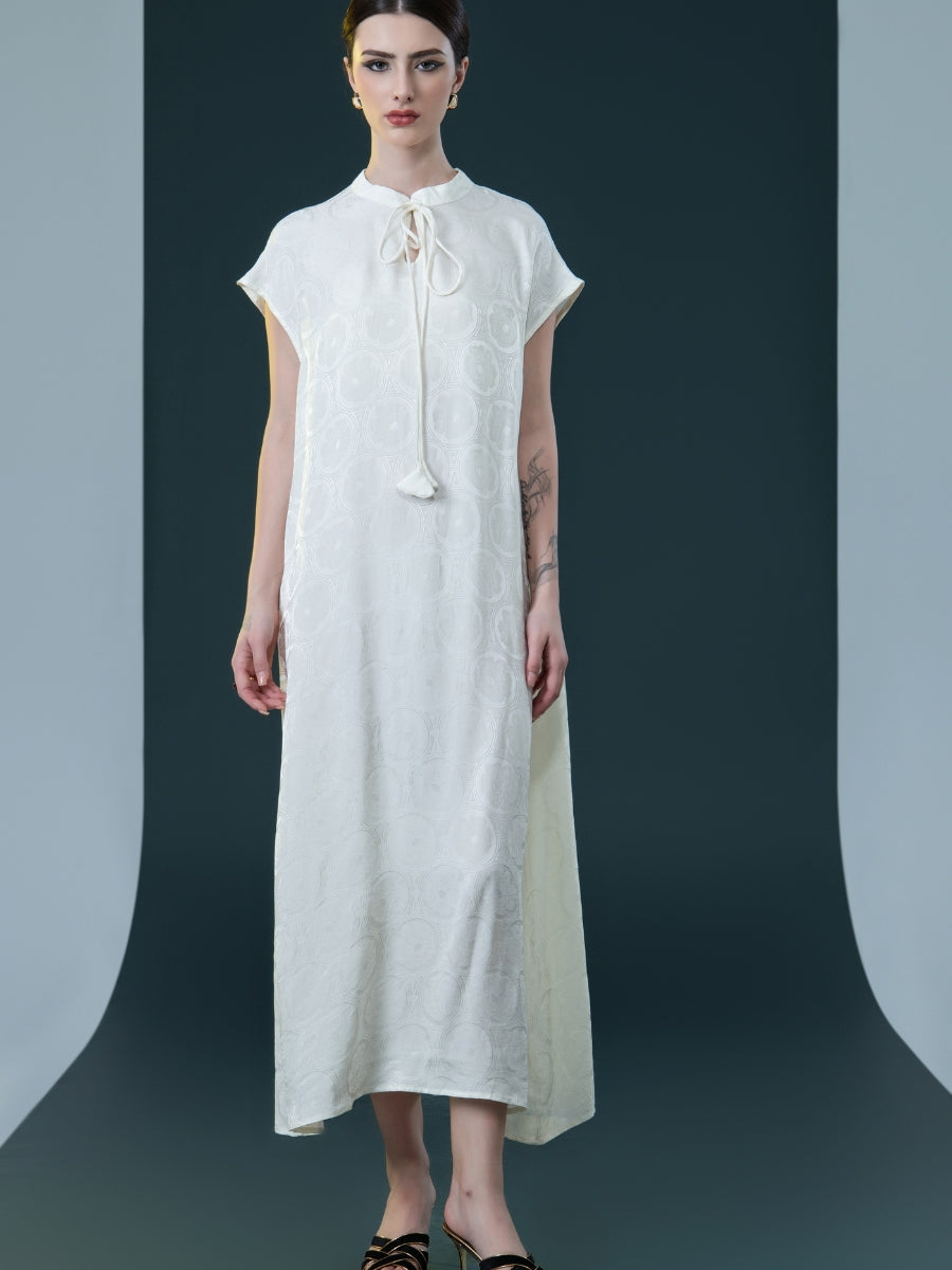 Elegant Black Cap-Sleeve Maxi Dress with Tie Neck - Image 12