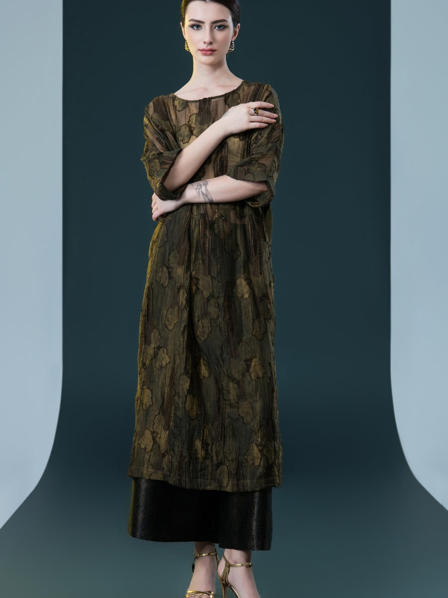 Olive and Black Layered Floral Dress - Image 2
